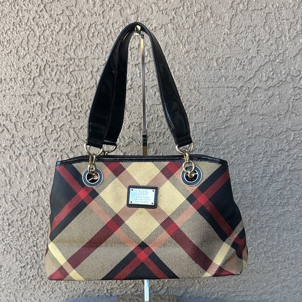 DAKS KOREAN Brand Plaid Designer Handbag - Black and Red